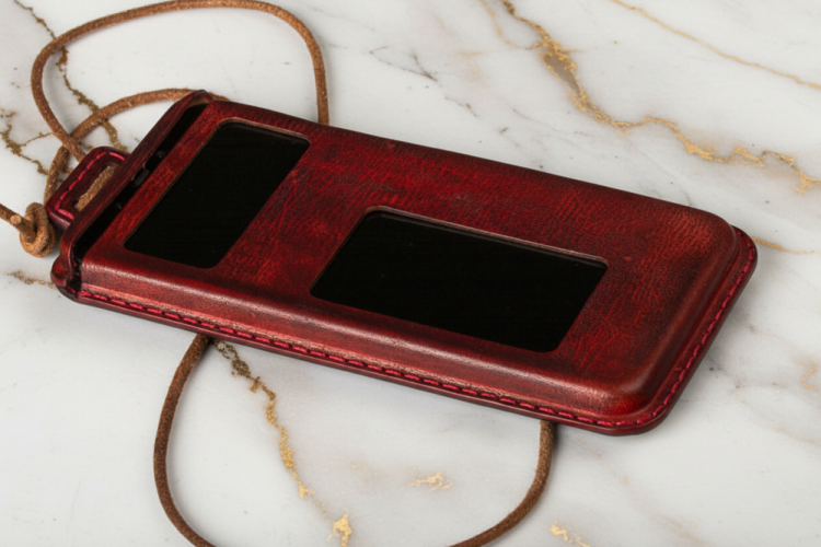 Formovaný ručně šitý kožený obal na mobilní telefon(elektrické přístroje)