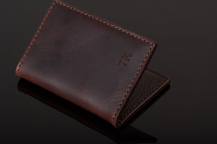 Vertikální ručně šitá kožená peněženka na karty a papírovou hotovost HANS